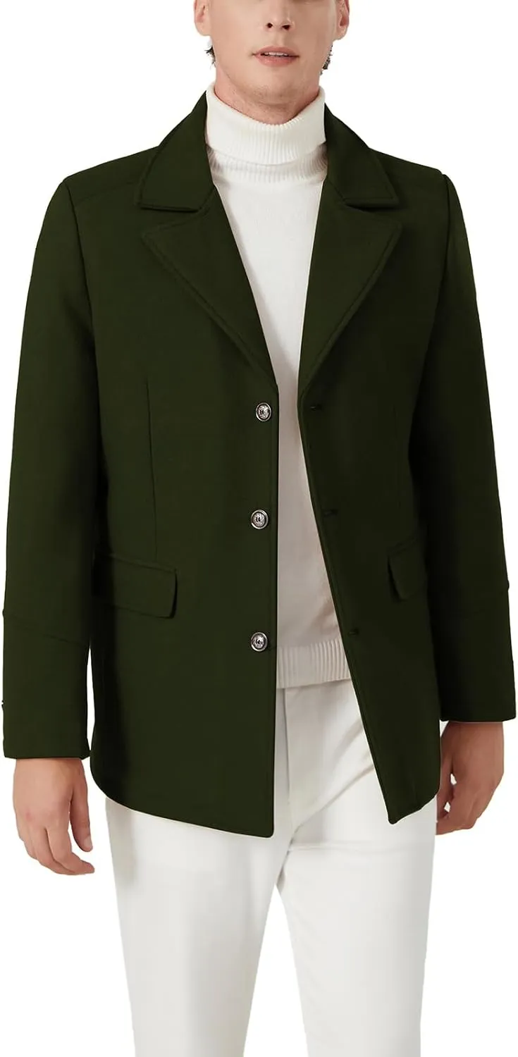 INVACHI Men's Wool Blend Pea Coat Warm Winter Trench Coat with Detachable Soft Scarf Single Breasted Overcoat