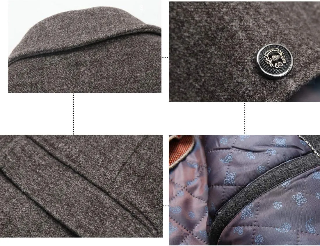 INVACHI Men's Wool Blend Pea Coat Warm Winter Trench Coat with Detachable Soft Scarf Single Breasted Overcoat