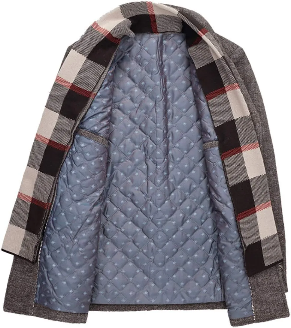 INVACHI Men's Wool Blend Pea Coat Warm Winter Trench Coat with Detachable Soft Scarf Single Breasted Overcoat