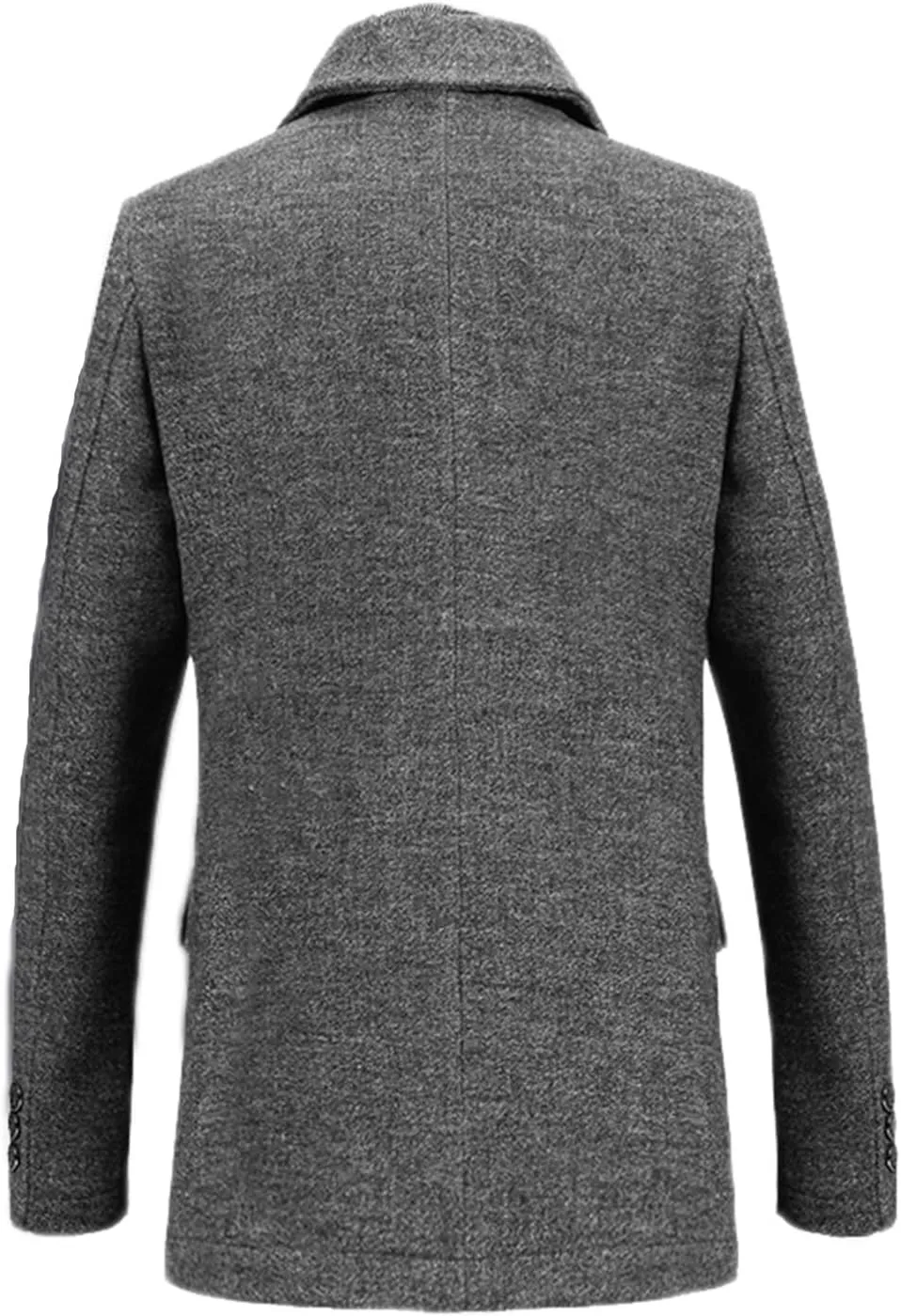 INVACHI Men's Wool Blend Pea Coat Warm Winter Trench Coat with Detachable Soft Scarf Single Breasted Overcoat