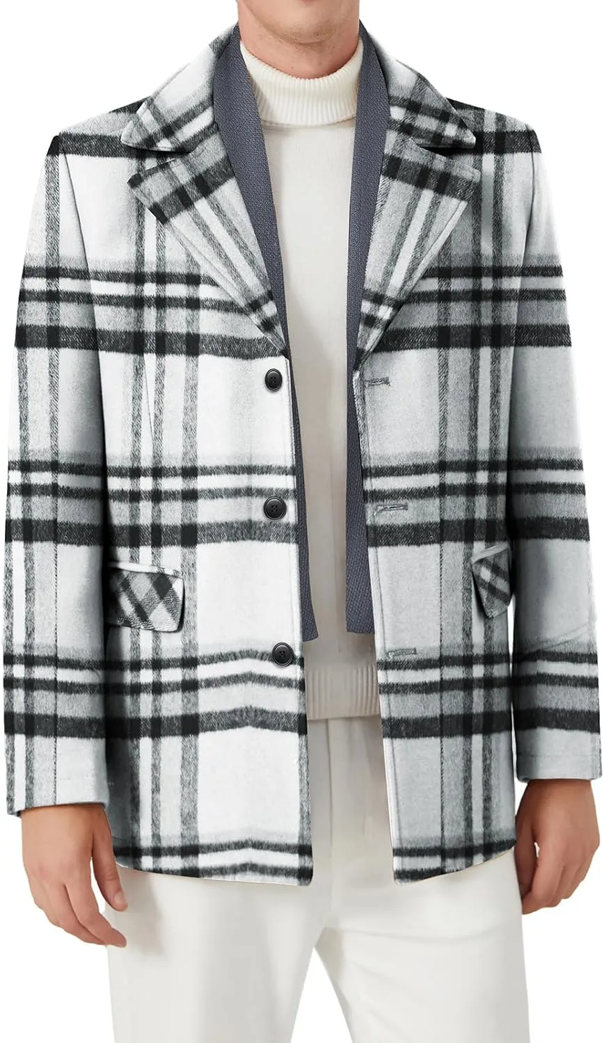 INVACHI Men's Wool Blend Pea Coat Warm Winter Trench Coat with Detachable Soft Scarf Single Breasted Overcoat