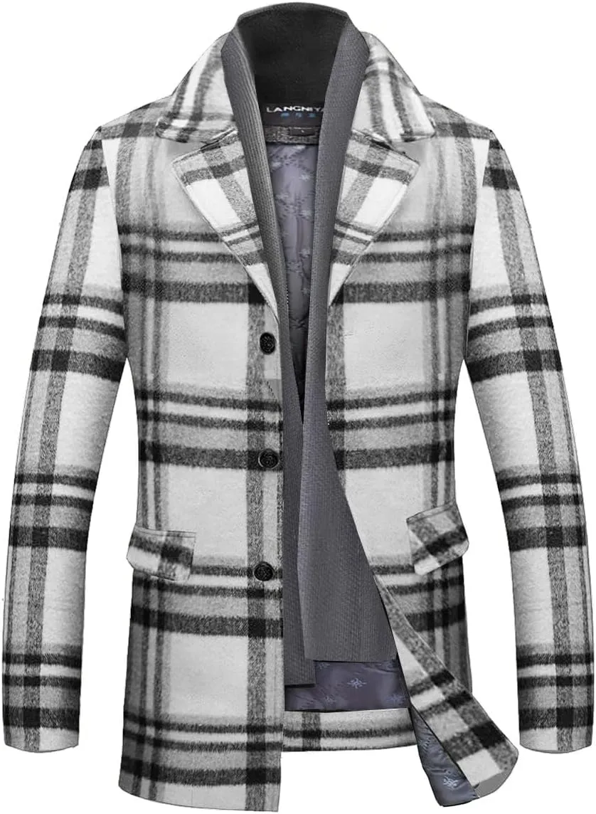INVACHI Men's Wool Blend Pea Coat Warm Winter Trench Coat with Detachable Soft Scarf Single Breasted Overcoat