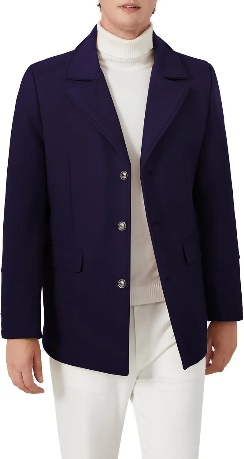 INVACHI Men's Wool Blend Pea Coat Warm Winter Trench Coat with Detachable Soft Scarf Single Breasted Overcoat