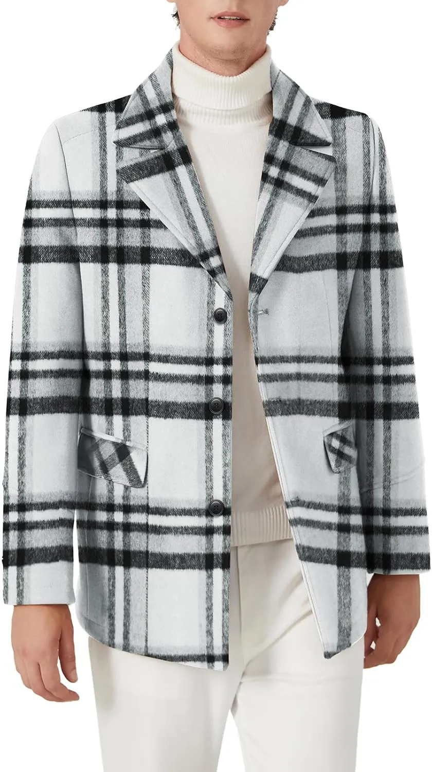 INVACHI Men's Wool Blend Pea Coat Warm Winter Trench Coat with Detachable Soft Scarf Single Breasted Overcoat