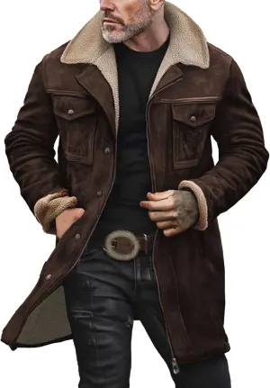 JEShifangjiusu Mens Notch Lapel Trench Coat Slim Fit Wool Blend Long Pea Coat Winter Outdoor Warm Overcoat