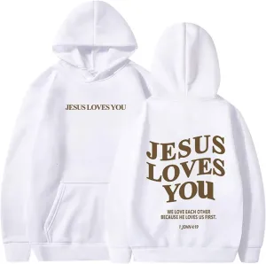 Jesus Loves You Hoodie Sweatshirt Jesus Christian Gifts Hooded Pullover Tops Streetwear Gift Y2K Clothes for Women Men