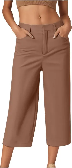JIEMUXIU Capri Pants for Women Summer 2025 Casual Stretch Pants Loose Comfy Trendy Elastic Waist Cropped Trouser Beach Pants
