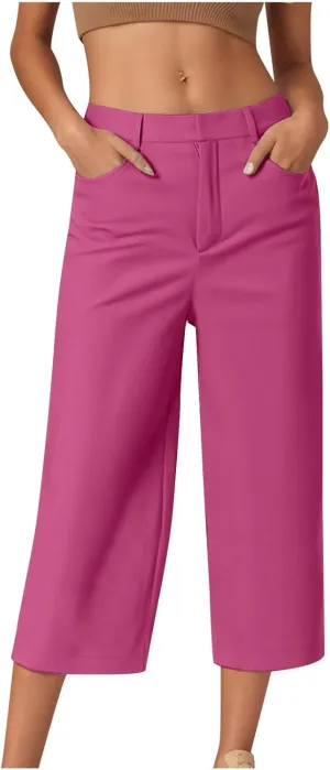 JIEMUXIU Capri Pants for Women Summer 2025 Casual Stretch Pants Loose Comfy Trendy Elastic Waist Cropped Trouser Beach Pants
