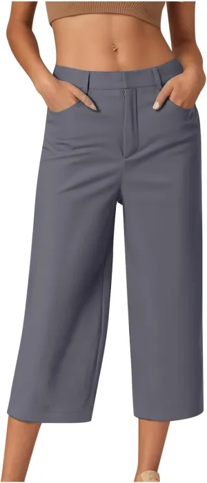 JIEMUXIU Capri Pants for Women Summer 2025 Casual Stretch Pants Loose Comfy Trendy Elastic Waist Cropped Trouser Beach Pants