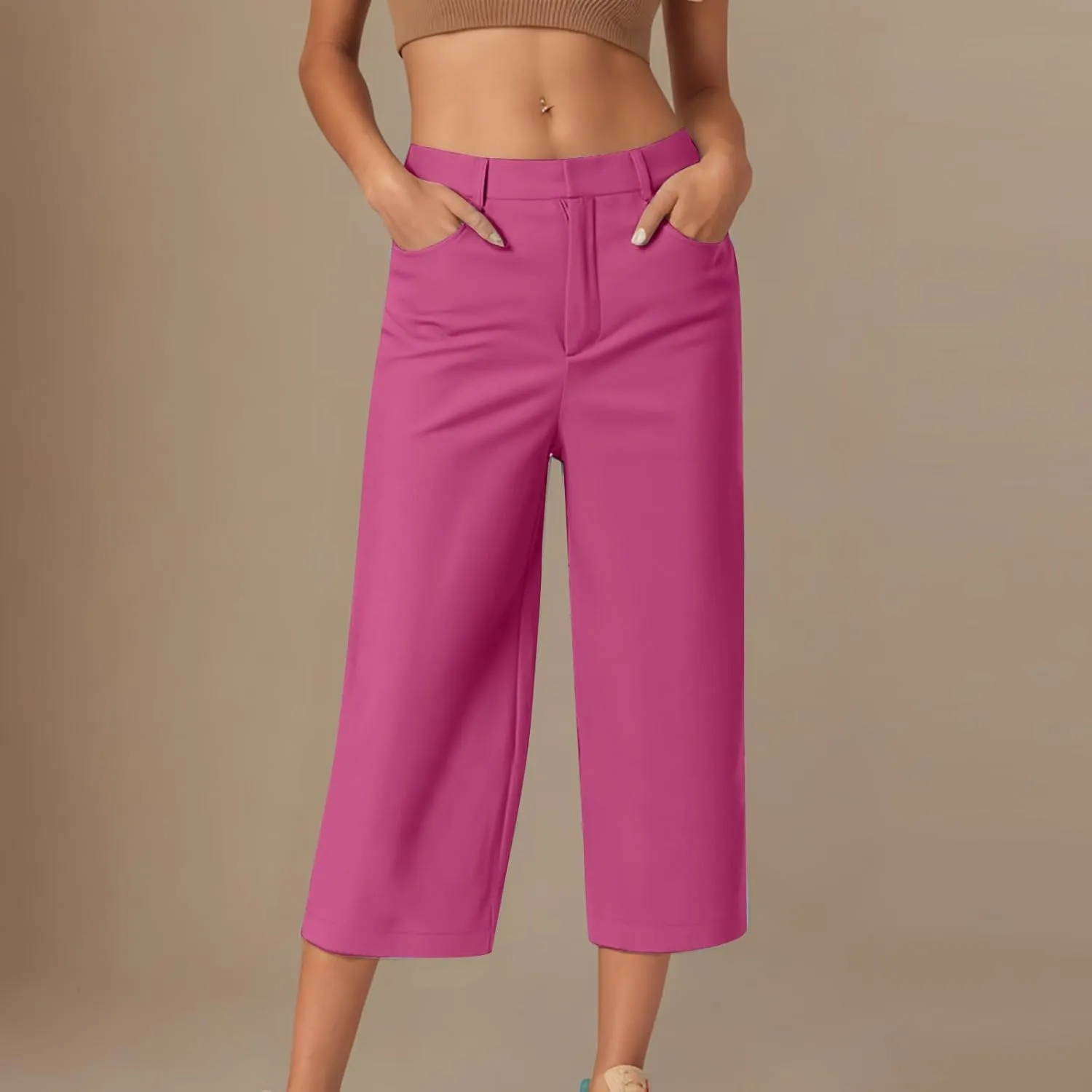 JIEMUXIU Capri Pants for Women Summer 2025 Casual Stretch Pants Loose Comfy Trendy Elastic Waist Cropped Trouser Beach Pants