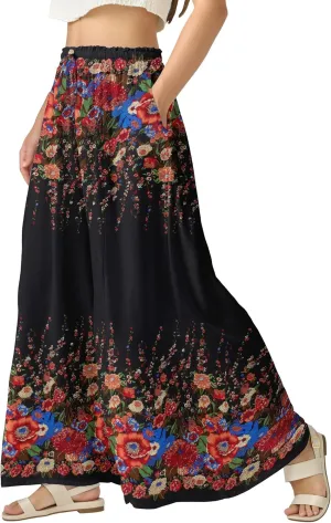 Joob Joob Wide Leg Pants for Women - High Waist Casual Women's Palazzo Pants - Flowy Elastic Waisted Trousers with Pockets