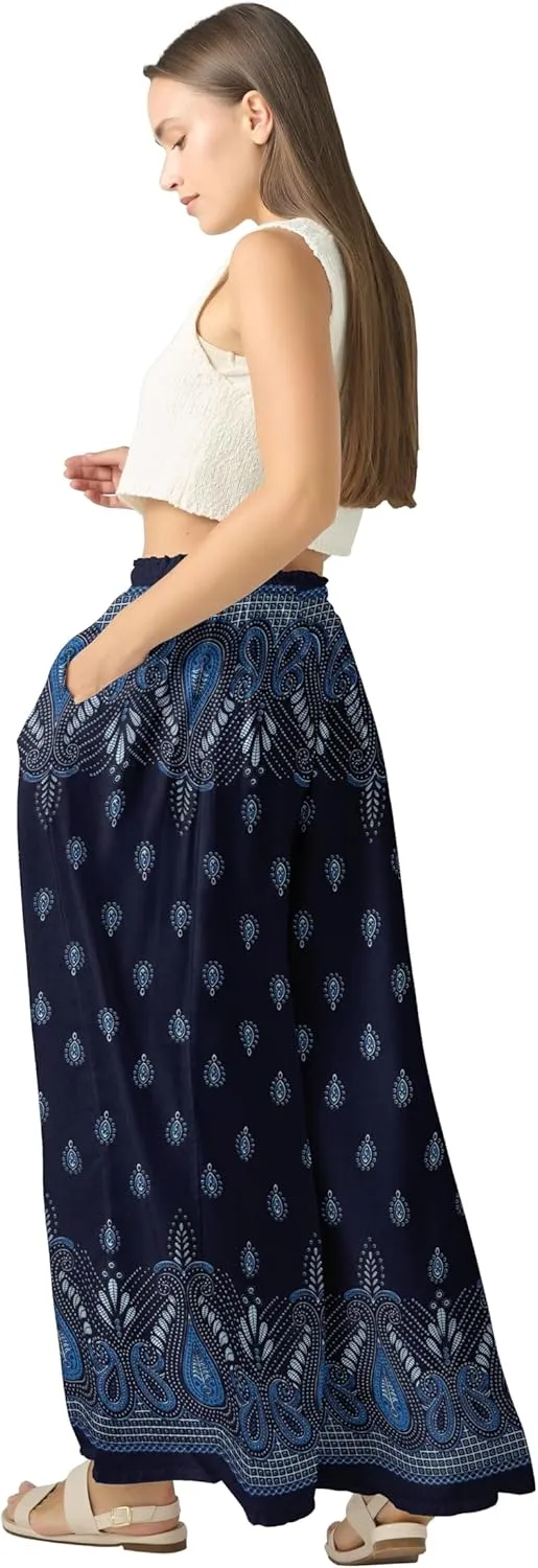 Joob Joob Wide Leg Pants for Women - High Waist Casual Women's Palazzo Pants - Flowy Elastic Waisted Trousers with Pockets