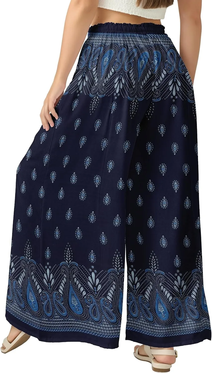 Joob Joob Wide Leg Pants for Women - High Waist Casual Women's Palazzo Pants - Flowy Elastic Waisted Trousers with Pockets
