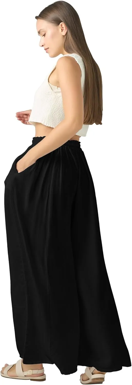 Joob Joob Wide Leg Pants for Women - High Waist Casual Women's Palazzo Pants - Flowy Elastic Waisted Trousers with Pockets