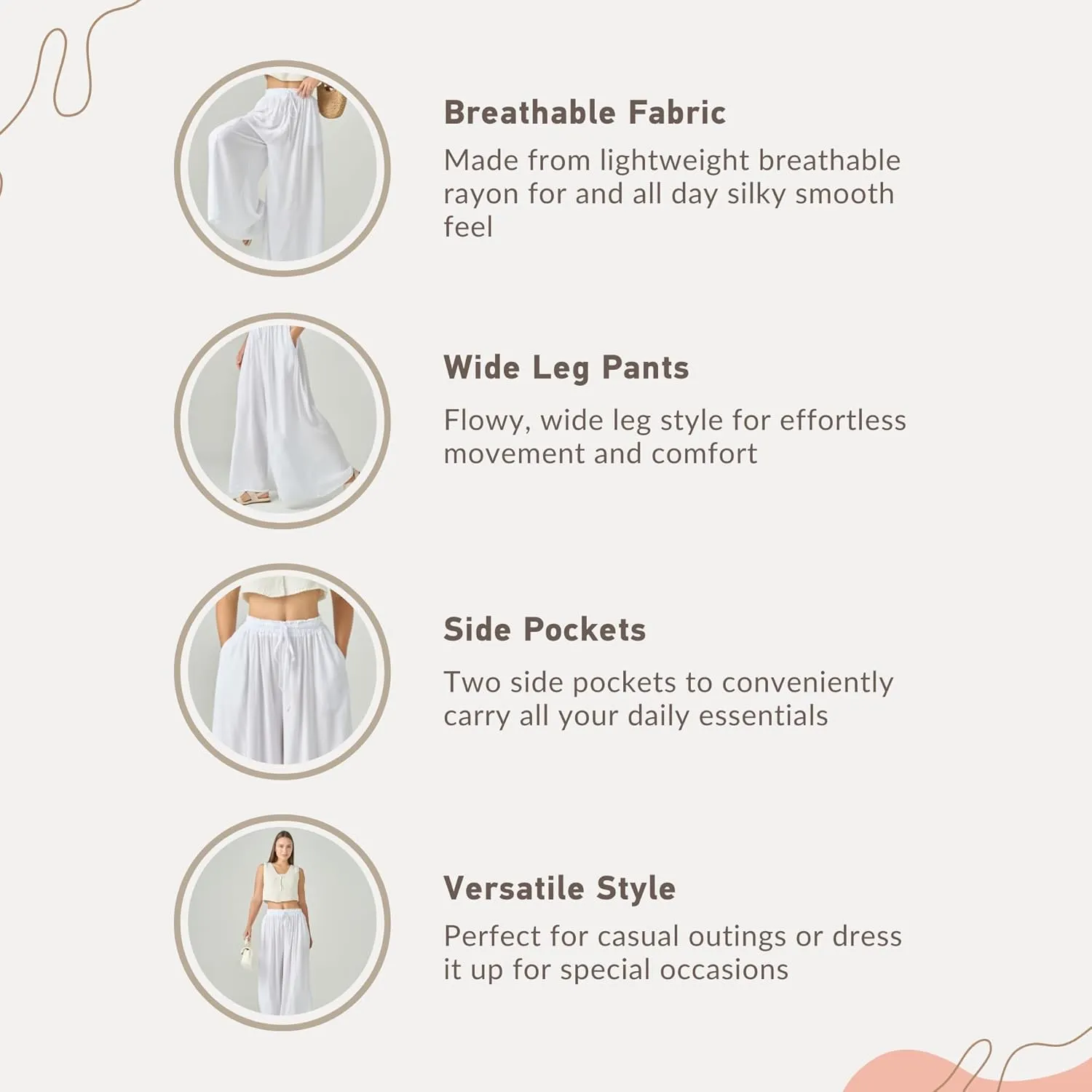 Joob Joob Wide Leg Pants for Women - High Waist Casual Women's Palazzo Pants - Flowy Elastic Waisted Trousers with Pockets