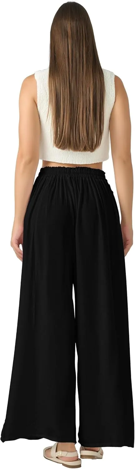 Joob Joob Wide Leg Pants for Women - High Waist Casual Women's Palazzo Pants - Flowy Elastic Waisted Trousers with Pockets