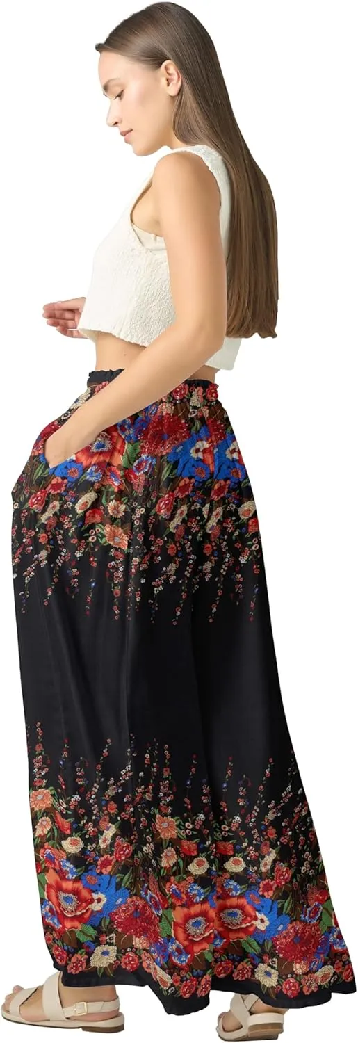 Joob Joob Wide Leg Pants for Women - High Waist Casual Women's Palazzo Pants - Flowy Elastic Waisted Trousers with Pockets