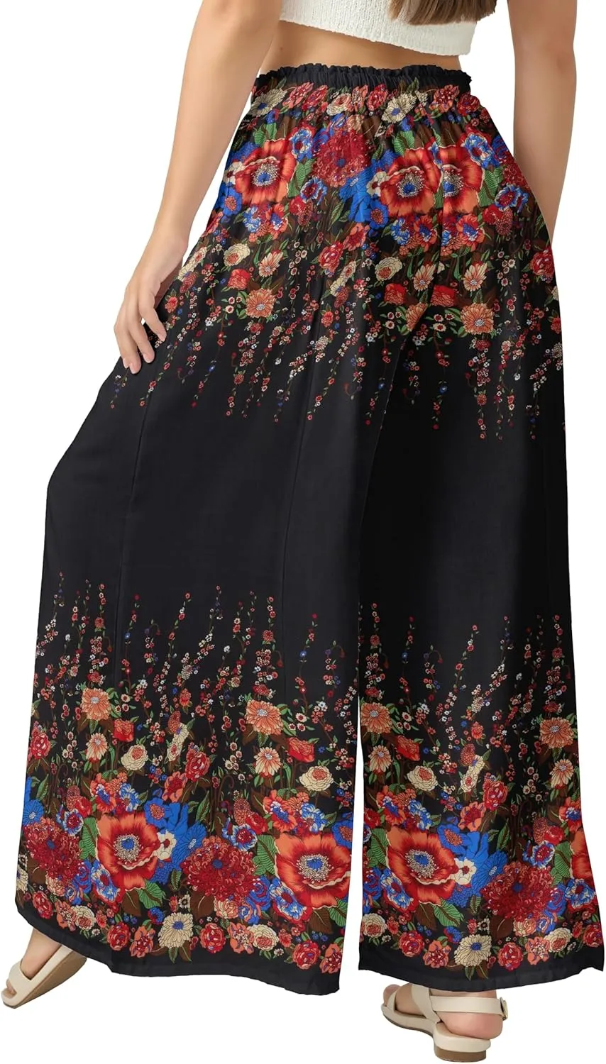 Joob Joob Wide Leg Pants for Women - High Waist Casual Women's Palazzo Pants - Flowy Elastic Waisted Trousers with Pockets