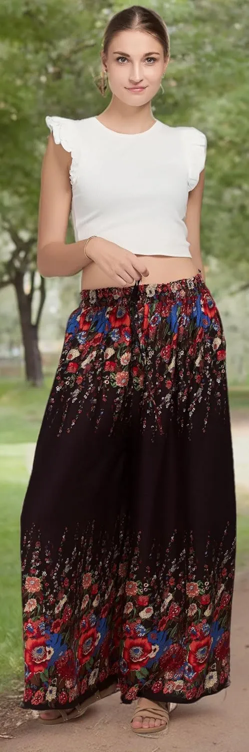 Joob Joob Wide Leg Pants for Women - High Waist Casual Women's Palazzo Pants - Flowy Elastic Waisted Trousers with Pockets