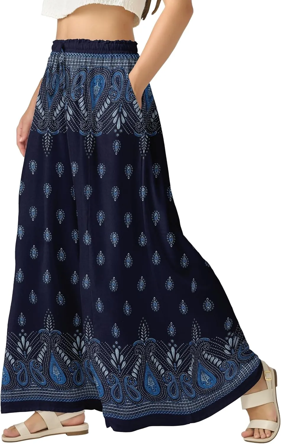 Joob Joob Wide Leg Pants for Women - High Waist Casual Women's Palazzo Pants - Flowy Elastic Waisted Trousers with Pockets