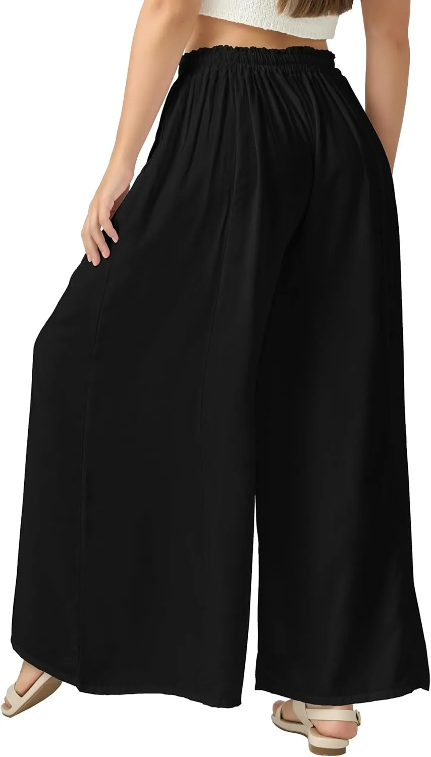 Joob Joob Wide Leg Pants for Women - High Waist Casual Women's Palazzo Pants - Flowy Elastic Waisted Trousers with Pockets