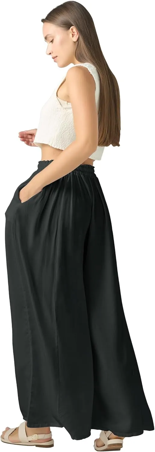 Joob Joob Wide Leg Pants for Women - High Waist Casual Women's Palazzo Pants - Flowy Elastic Waisted Trousers with Pockets