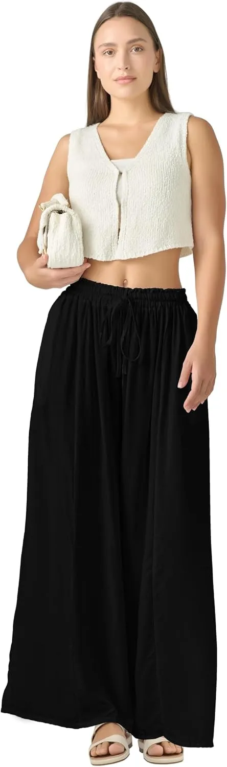 Joob Joob Wide Leg Pants for Women - High Waist Casual Women's Palazzo Pants - Flowy Elastic Waisted Trousers with Pockets
