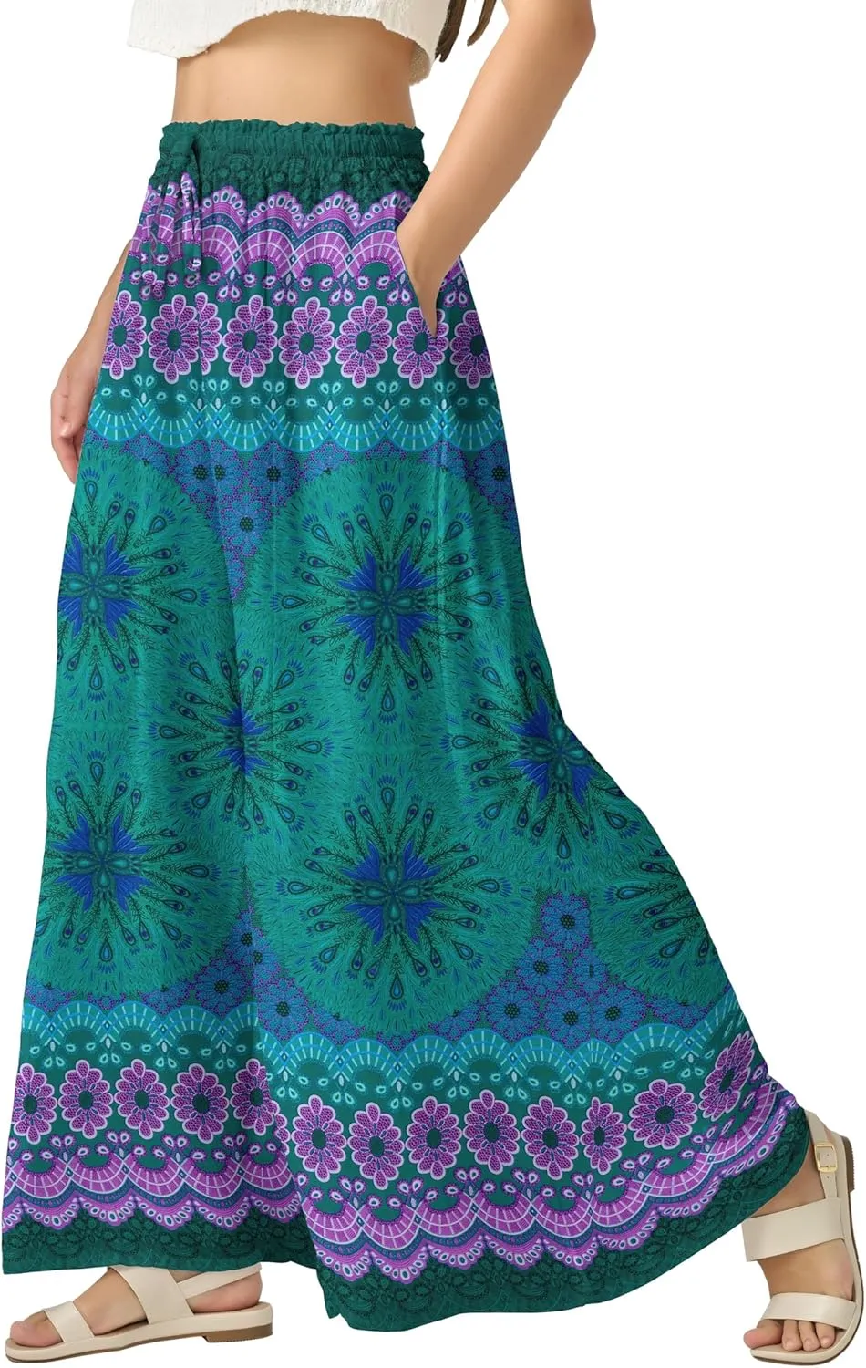 Joob Joob Wide Leg Pants for Women - High Waist Casual Women's Palazzo Pants - Flowy Elastic Waisted Trousers with Pockets