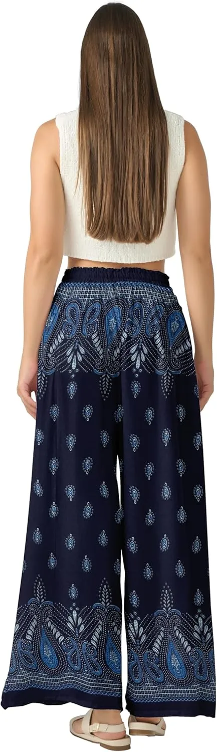 Joob Joob Wide Leg Pants for Women - High Waist Casual Women's Palazzo Pants - Flowy Elastic Waisted Trousers with Pockets