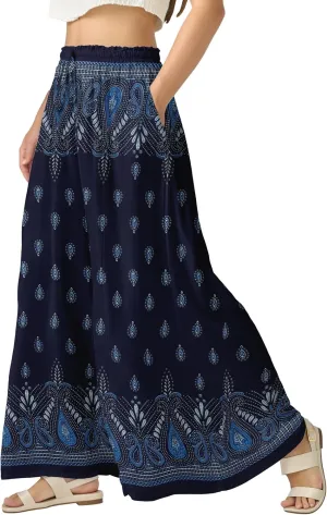 Joob Joob Wide Leg Pants for Women - High Waist Casual Women's Palazzo Pants - Flowy Elastic Waisted Trousers with Pockets