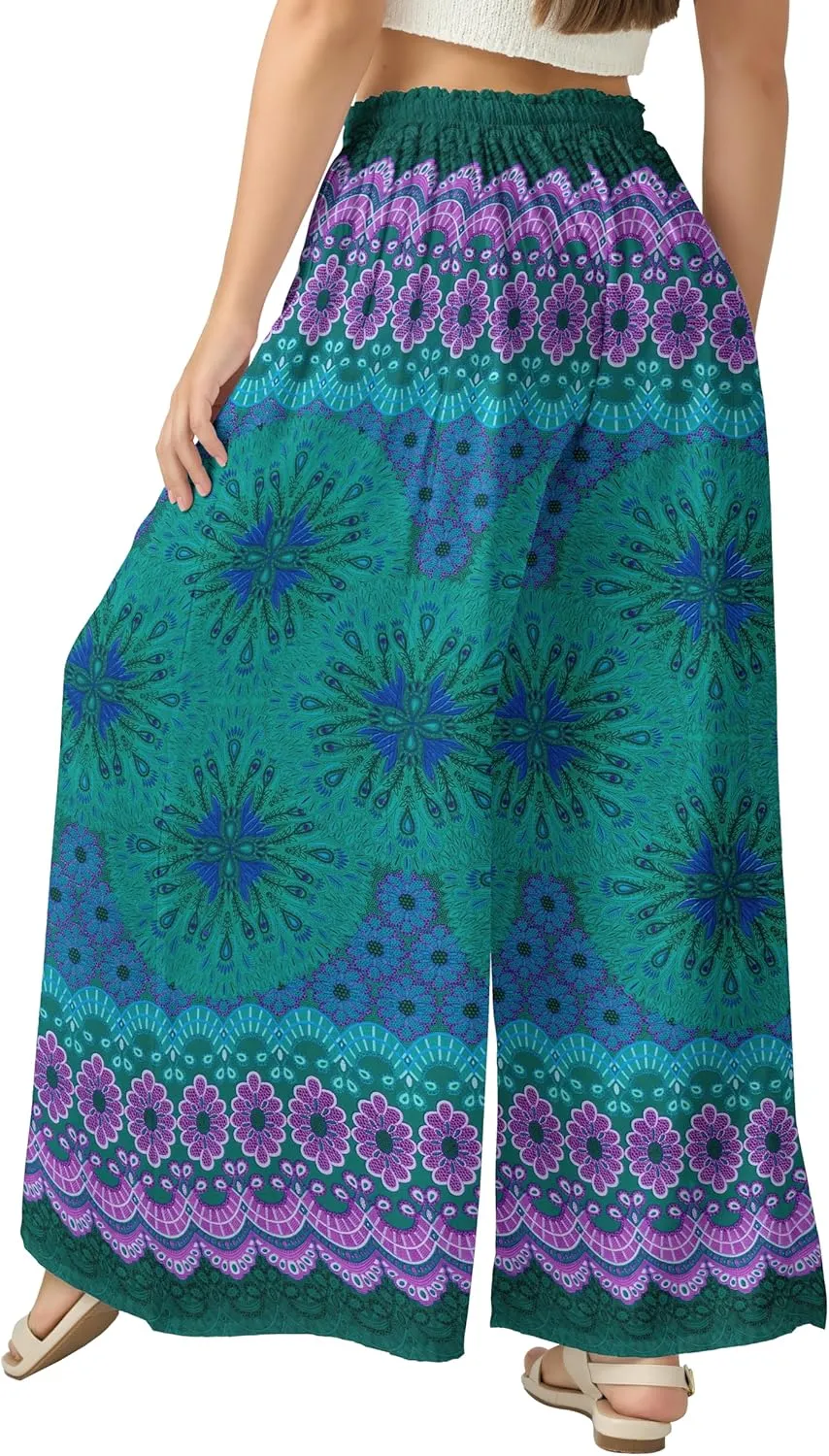 Joob Joob Wide Leg Pants for Women - High Waist Casual Women's Palazzo Pants - Flowy Elastic Waisted Trousers with Pockets