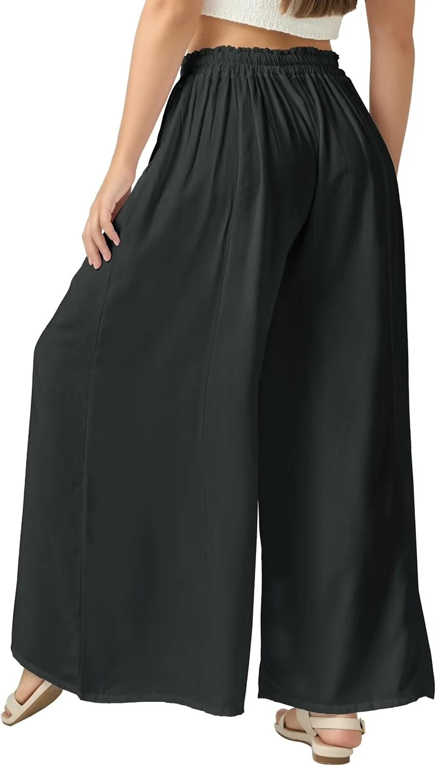 Joob Joob Wide Leg Pants for Women - High Waist Casual Women's Palazzo Pants - Flowy Elastic Waisted Trousers with Pockets