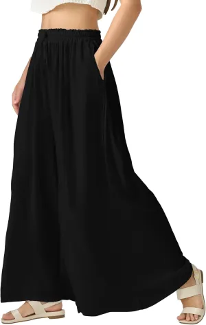 Joob Joob Wide Leg Pants for Women - High Waist Casual Women's Palazzo Pants - Flowy Elastic Waisted Trousers with Pockets