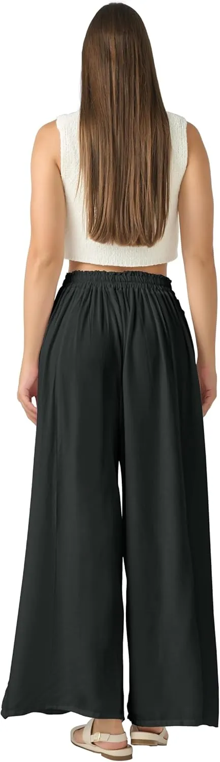 Joob Joob Wide Leg Pants for Women - High Waist Casual Women's Palazzo Pants - Flowy Elastic Waisted Trousers with Pockets