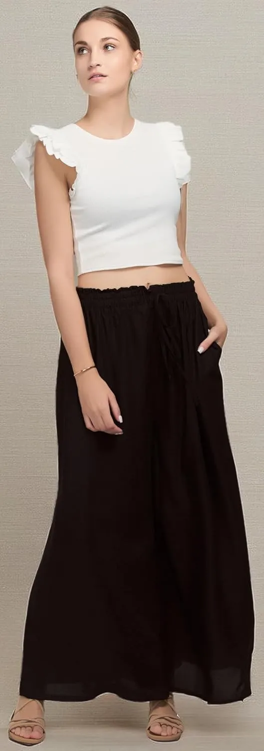Joob Joob Wide Leg Pants for Women - High Waist Casual Women's Palazzo Pants - Flowy Elastic Waisted Trousers with Pockets