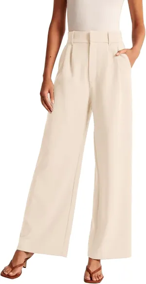 KUNMI Women's Wide Leg Pants Work Business Casual Loose High Waisted Dress Palazzo Flowy Trousers