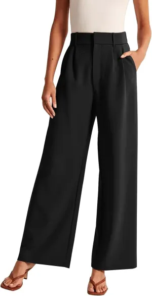 KUNMI Women's Wide Leg Pants Work Business Casual Loose High Waisted Dress Palazzo Flowy Trousers