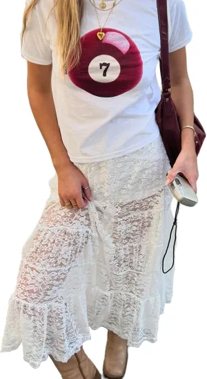 Lace Sheer Maxi Skirts for Women Cute Summer Beach Low Rise Long Skirt See Through Ruffle Y2k Lace Midi Slip Skirts