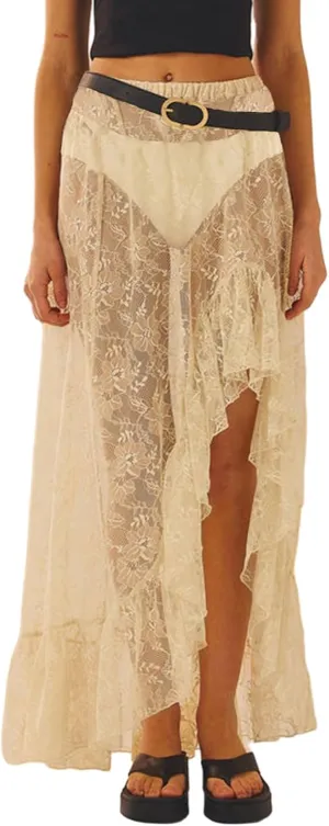 Lace Sheer Maxi Skirts for Women Cute Summer Beach Low Rise Long Skirt See Through Ruffle Y2k Lace Midi Slip Skirts