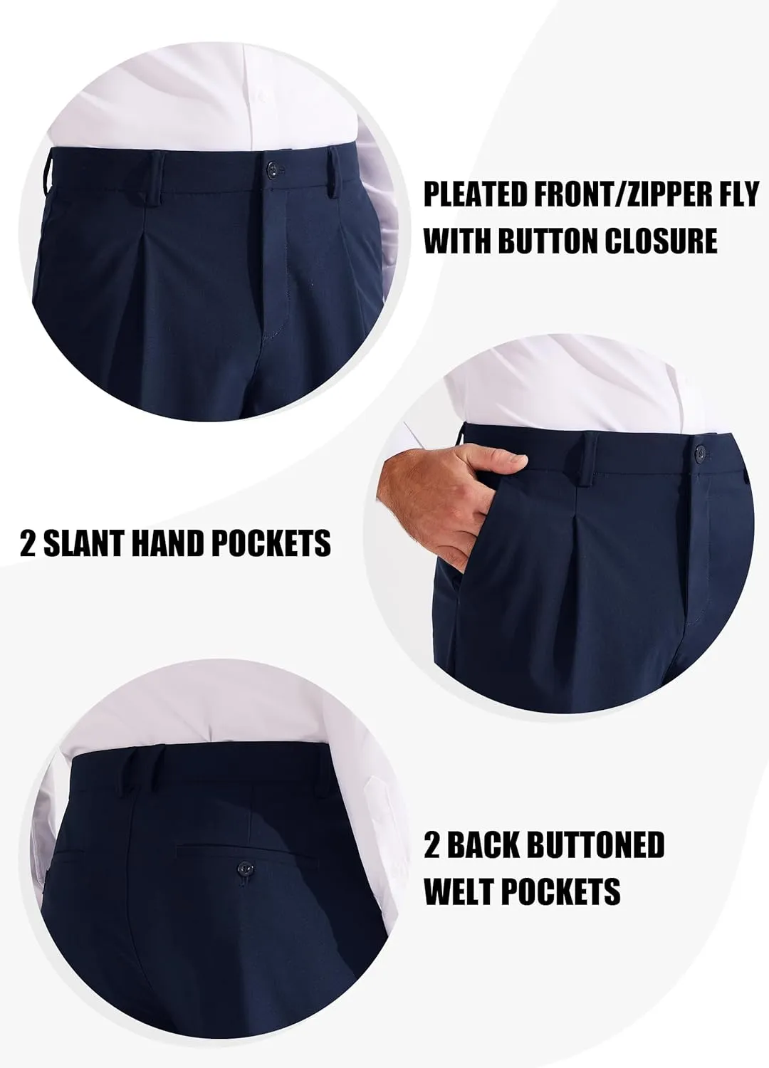 Libin Men's Dress Pants Classic Fit Pleated Front Work Golf Pants 29" 31" 33" Stretch Business Casual Pants Lightweight
