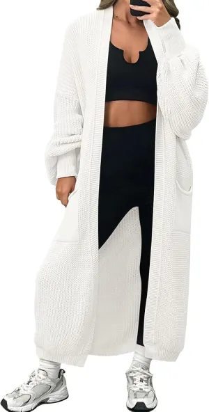 LILLUSORY Women's Oversized Long Cardigan Open Front Duster Sweater with Pockets