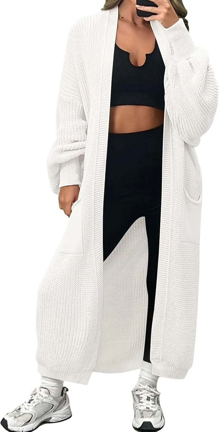 LILLUSORY Women's Oversized Long Cardigan Open Front Duster Sweater with Pockets