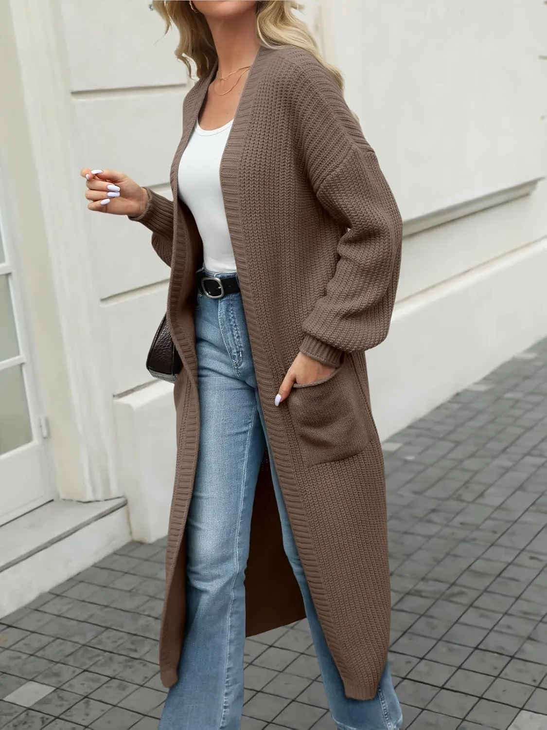 LILLUSORY Women's Oversized Long Cardigan Open Front Duster Sweater with Pockets