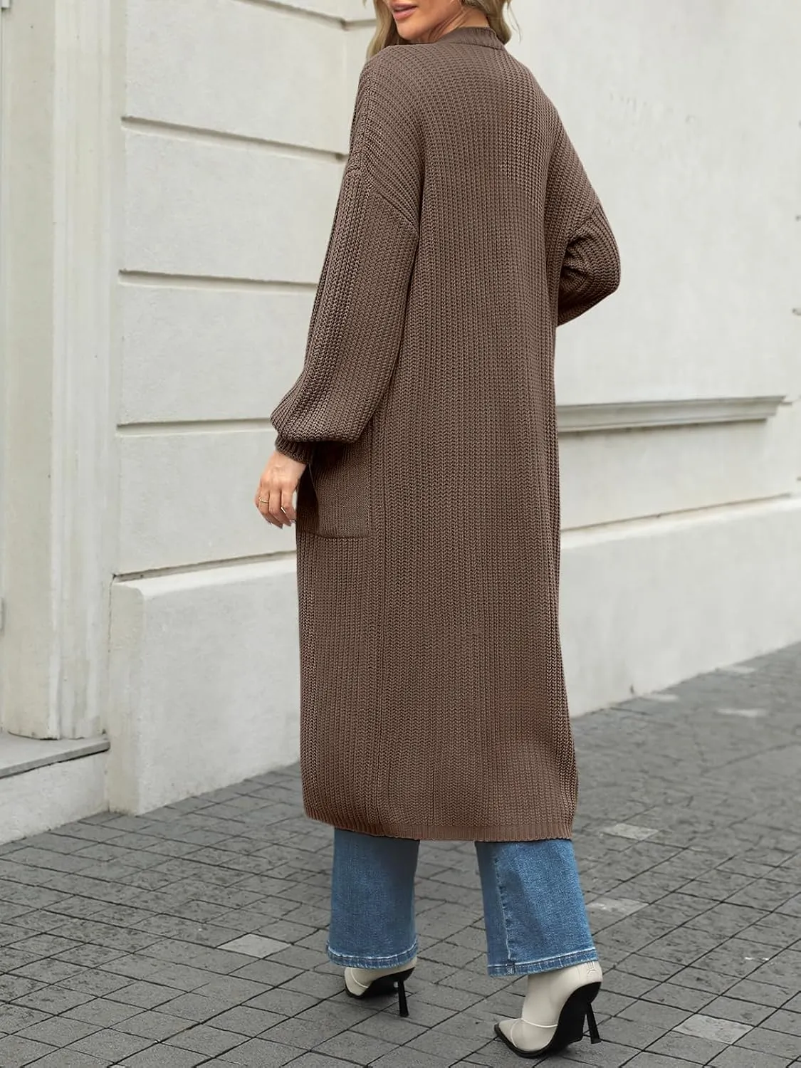 LILLUSORY Women's Oversized Long Cardigan Open Front Duster Sweater with Pockets