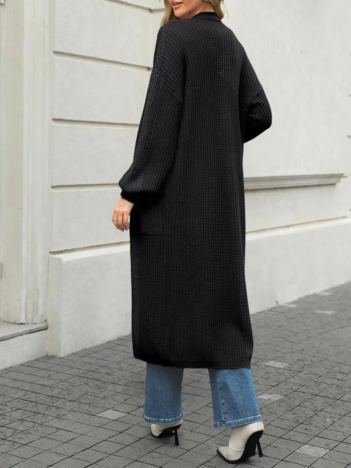 LILLUSORY Women's Oversized Long Cardigan Open Front Duster Sweater with Pockets