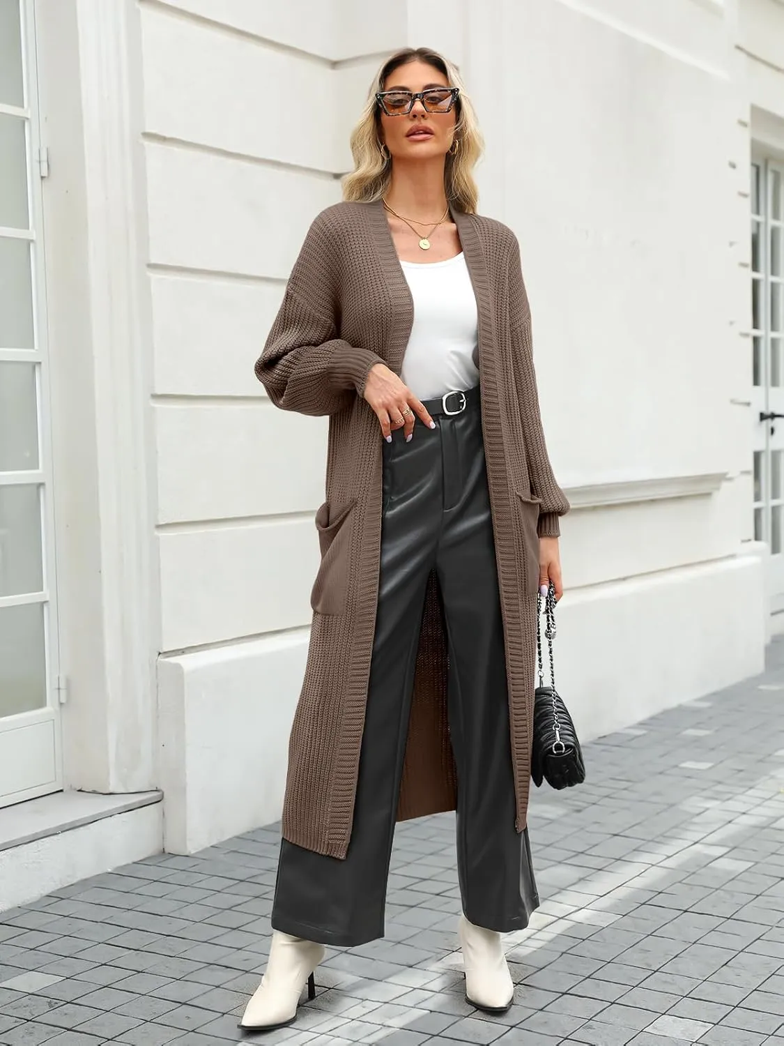 LILLUSORY Women's Oversized Long Cardigan Open Front Duster Sweater with Pockets