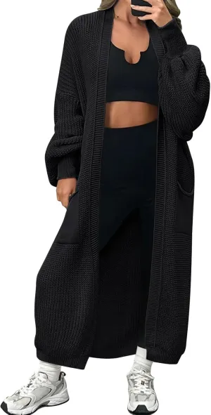 LILLUSORY Women's Oversized Long Cardigan Open Front Duster Sweater with Pockets