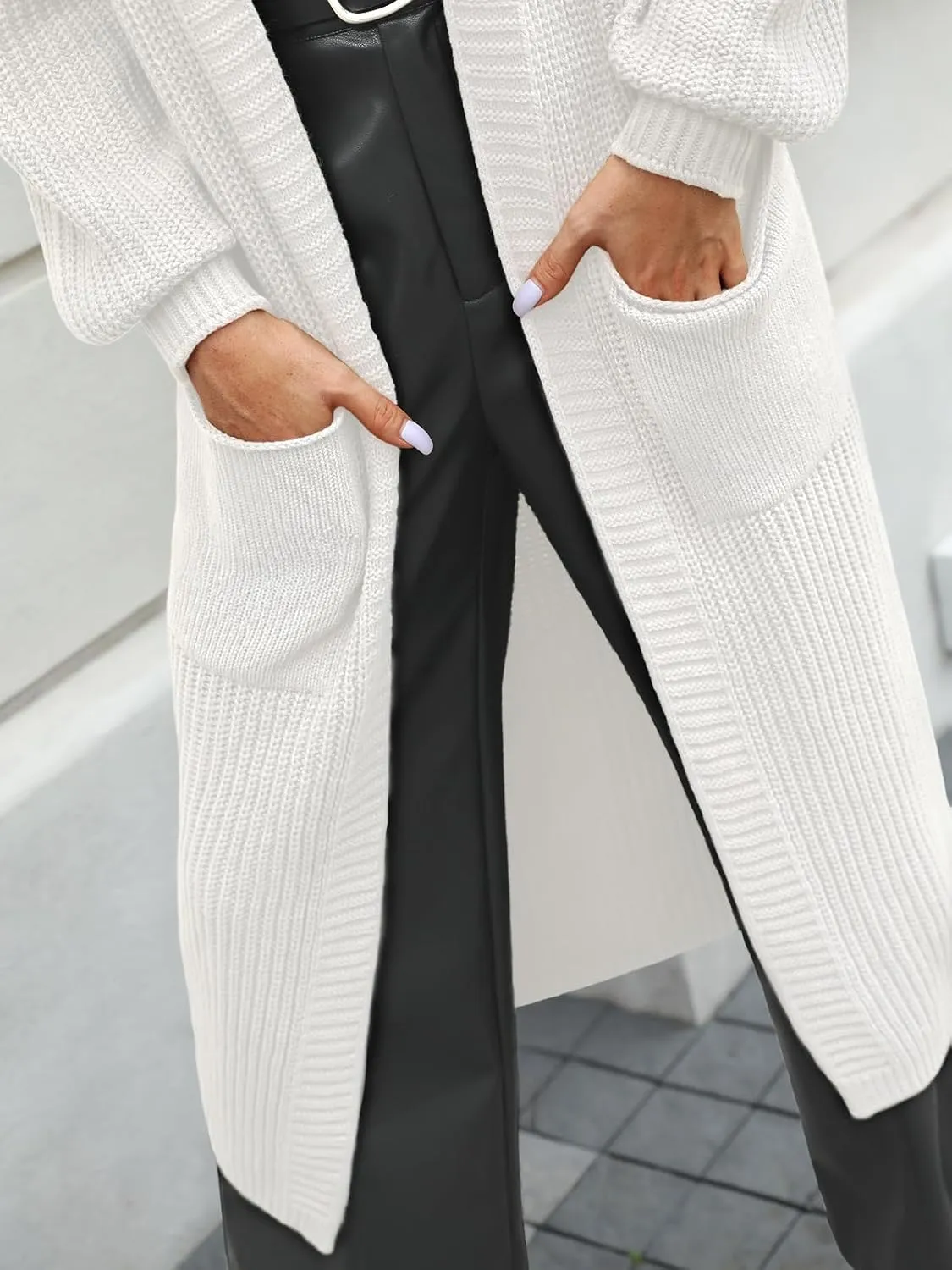 LILLUSORY Women's Oversized Long Cardigan Open Front Duster Sweater with Pockets