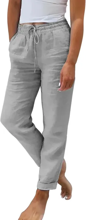 Linen Pants Linen Wide Leg Pants for Women High Waisted Linen Pants Women Women's Summer Linen Pants Casual Loose Drawstring