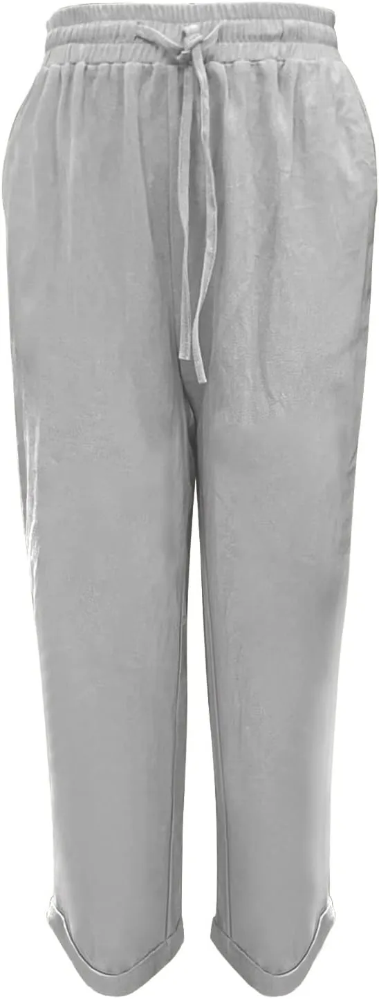 Linen Pants Linen Wide Leg Pants for Women High Waisted Linen Pants Women Women's Summer Linen Pants Casual Loose Drawstring